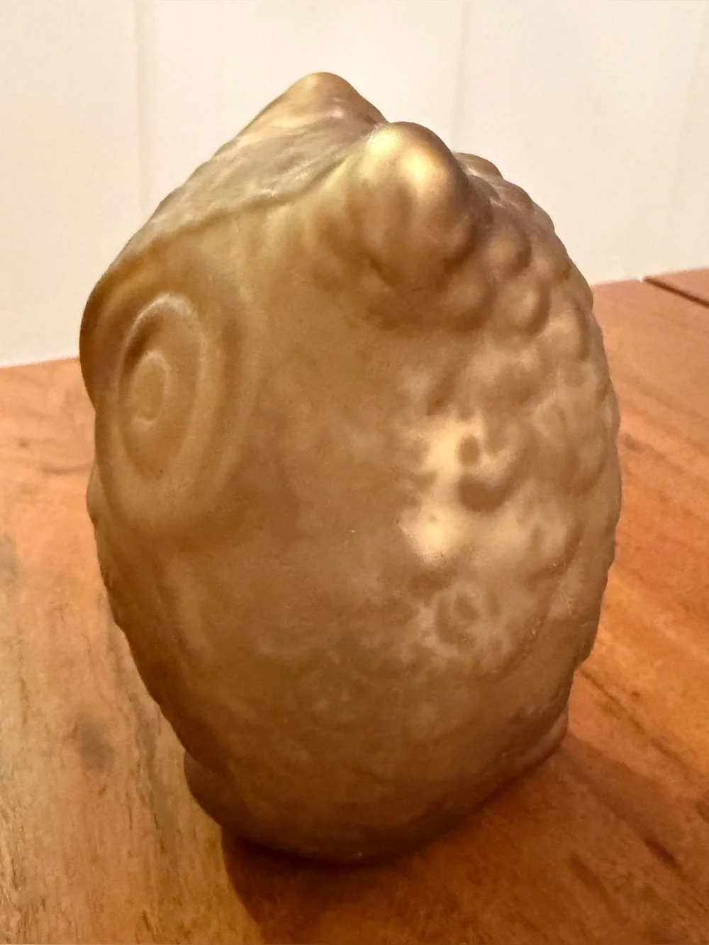 Vintage 1970s Iridescent Gold Glass Owl Figurine 5” Retro MCM Boho Chic Woodland
